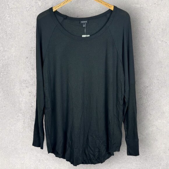 NWT Torrid Black Waffle Crew Neck Long Sleeve Raglan Top Size 1X Thermal Knit - Picture 14 of 14
